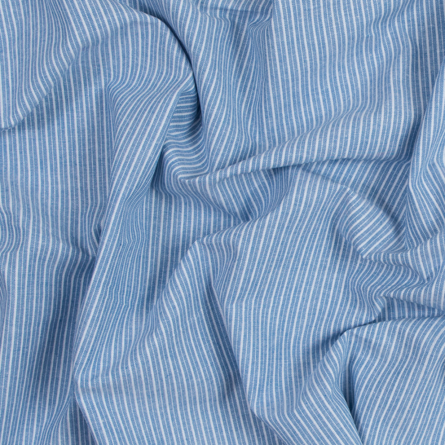Blue Sky Striped Cotton Chambray | Mood Fabrics
