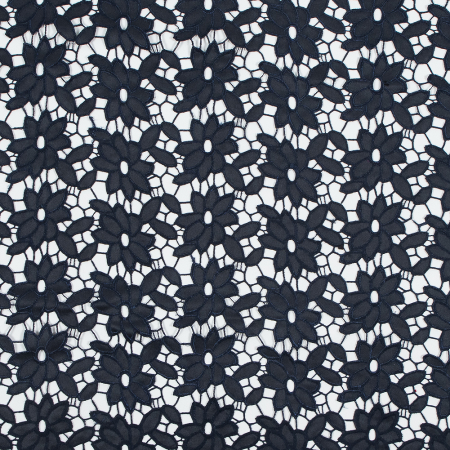 Black and Navy Faux Leather Floral Lace | Mood Fabrics