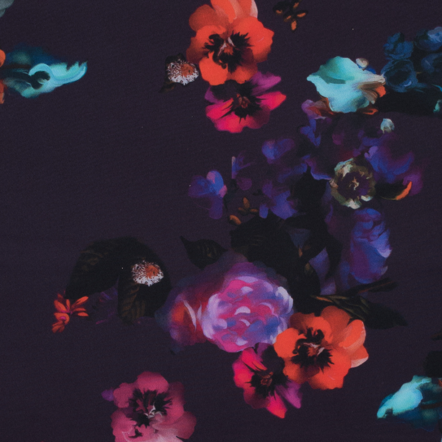 Italian Plum Floral Digitally Printed Scuba Knit | Mood Fabrics