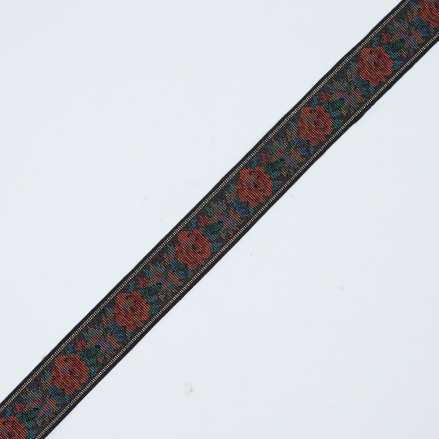 Orange and Black Floral Jacquard Ribbon - 1.125 | Mood Fabrics