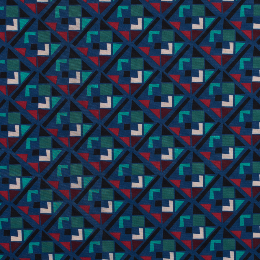 Italian Navy Blue Geometric Polyester Double Knit | Mood Fabrics