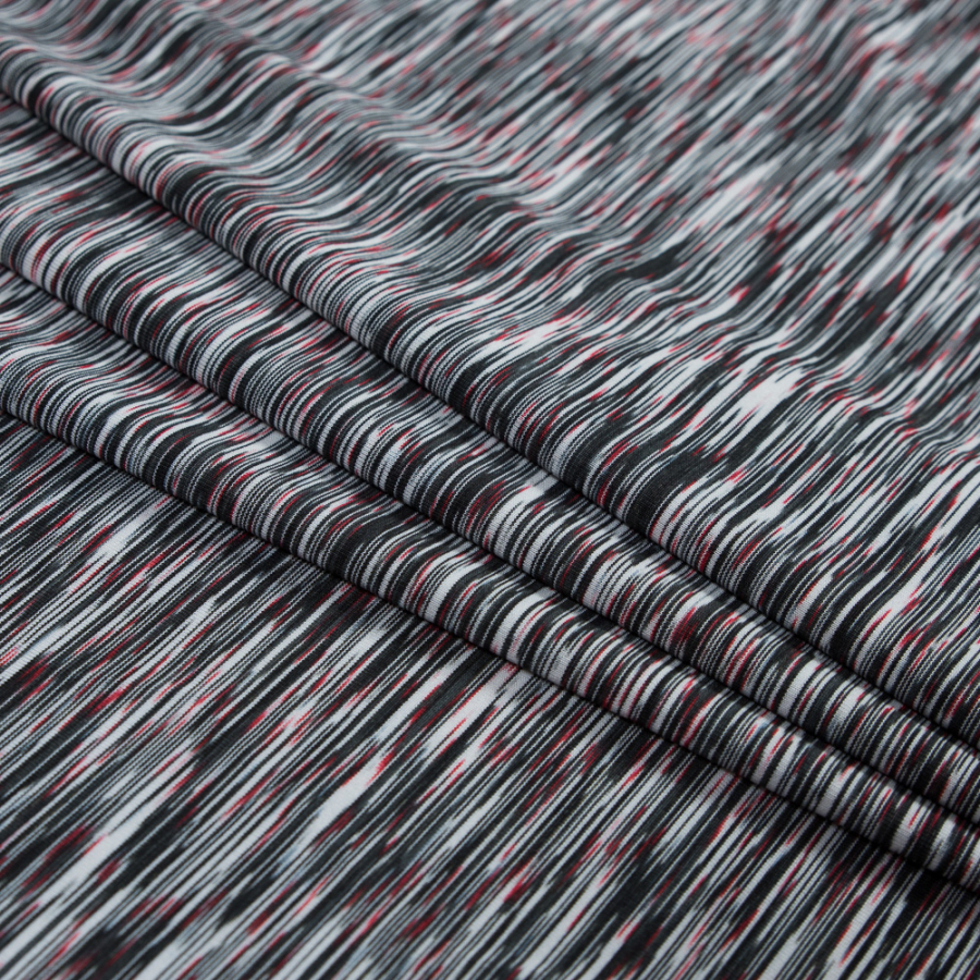 Molten Black Striated Wicking and Anti-Microbial Performance Jersey | Mood Fabrics