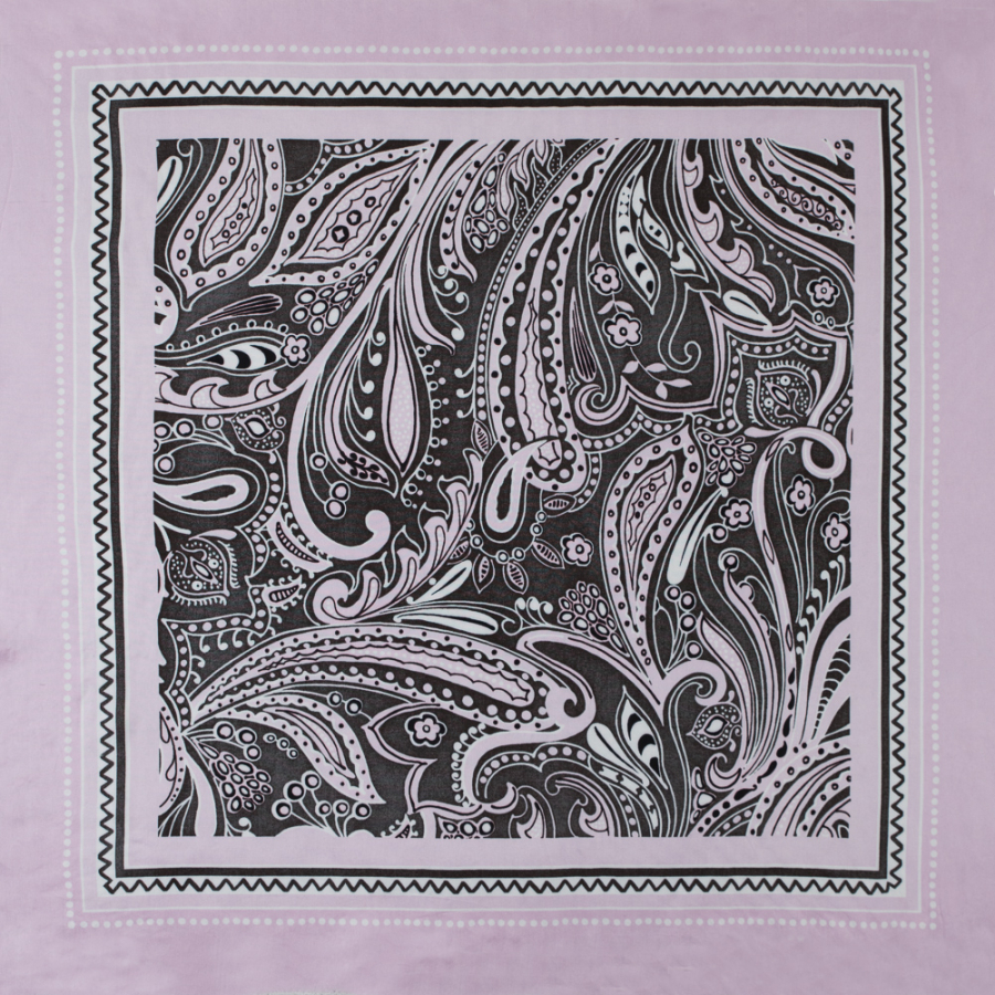 Lilac and Brown Paisley Border Printed Panel | Mood Fabrics