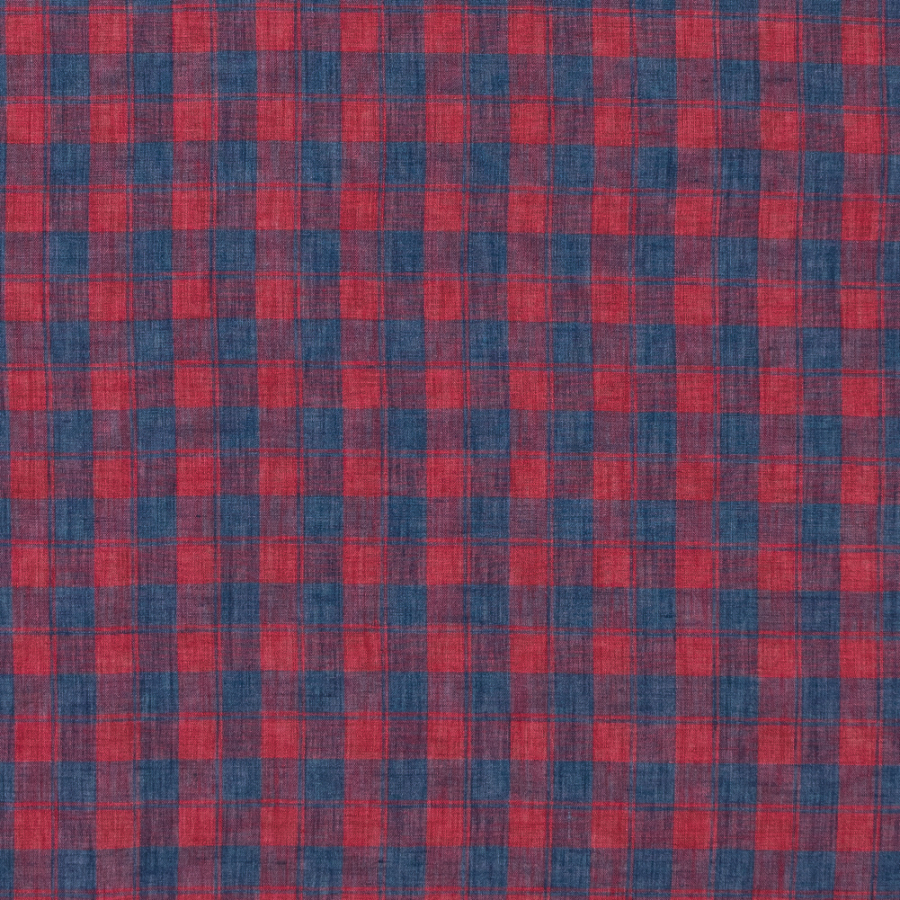 Red and Blue Plaid Sheer Linen Woven | Mood Fabrics