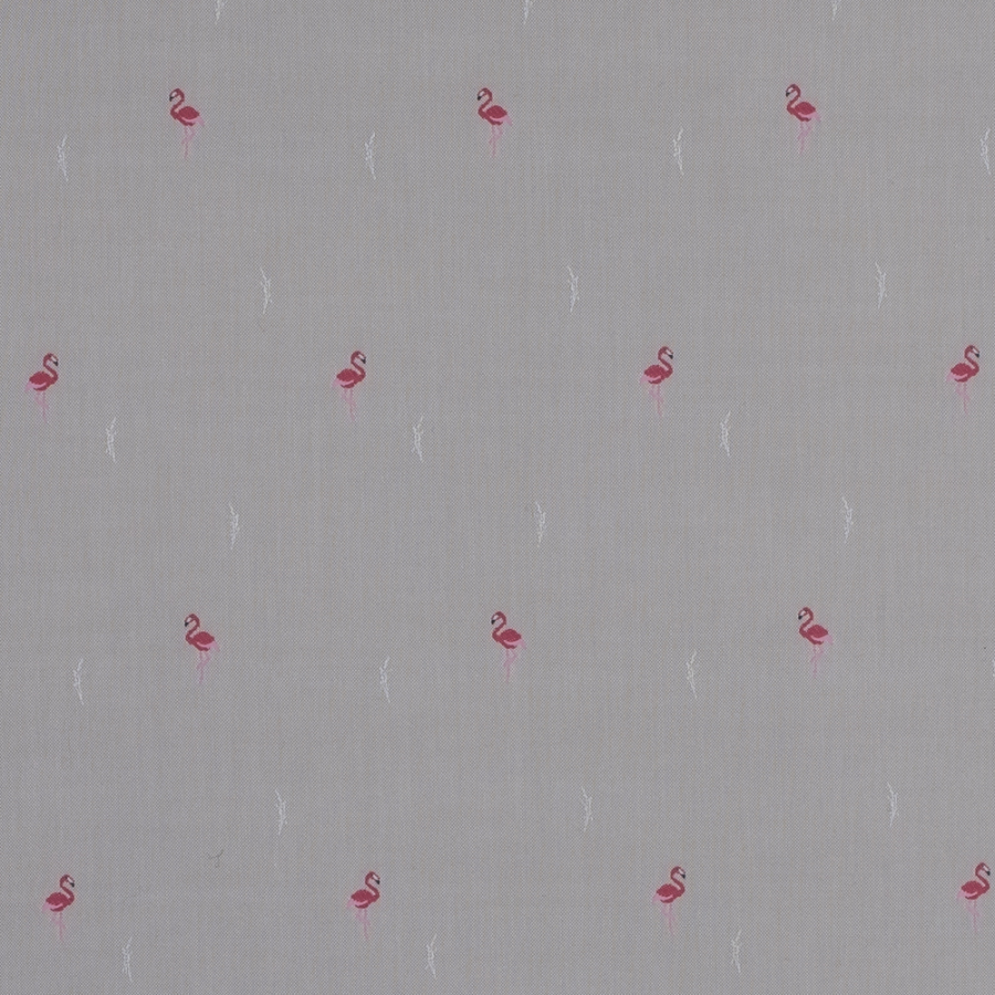 Beige Pinpoint Cotton Shirting with Woven Flamingos | Mood Fabrics