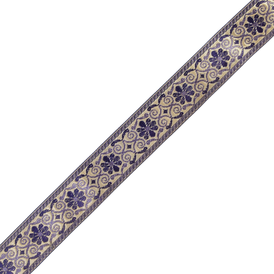 Purple and Metallic Gold Floral Jacquard Ribbon - 1.5 | Mood Fabrics