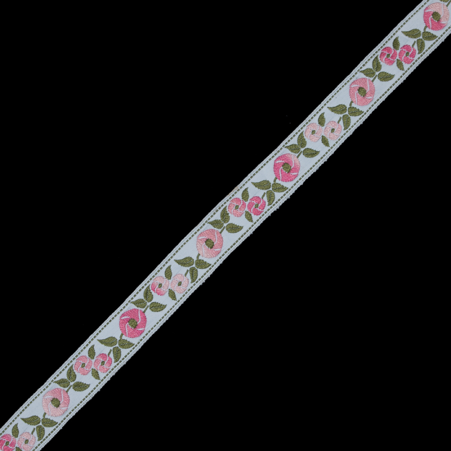 Pink and Green Floral Jacquard Ribbon - 0.75 | Mood Fabrics
