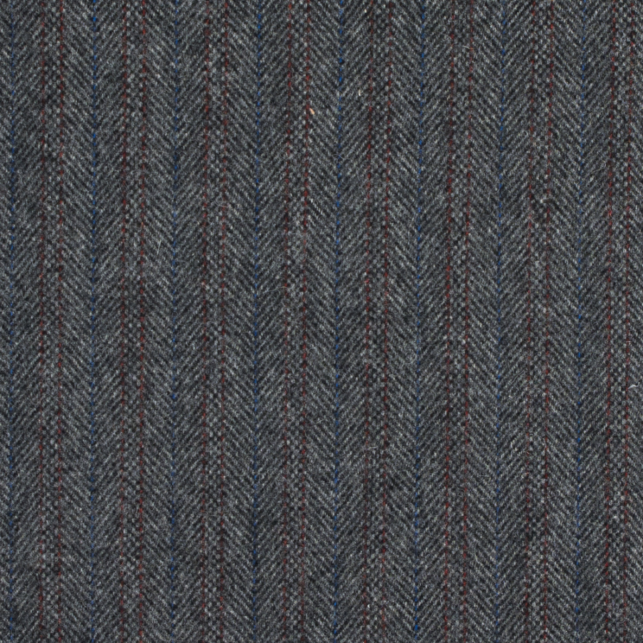 Gray, Red and Blue Herringbone Wool Coating | Mood Fabrics