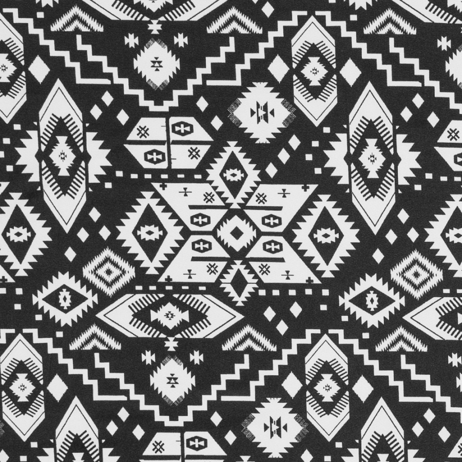 Black and White Tribal Printed Polyester Jersey | Mood Fabrics