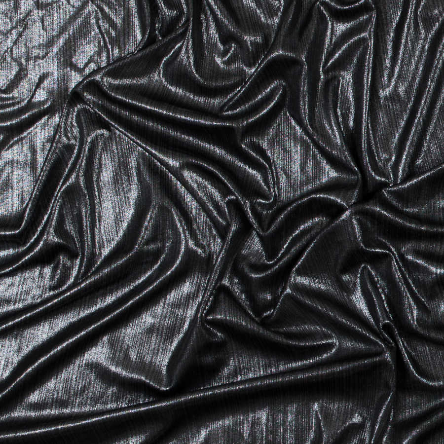 Metallic Silver Textured All-Over Foil Knit | Mood Fabrics