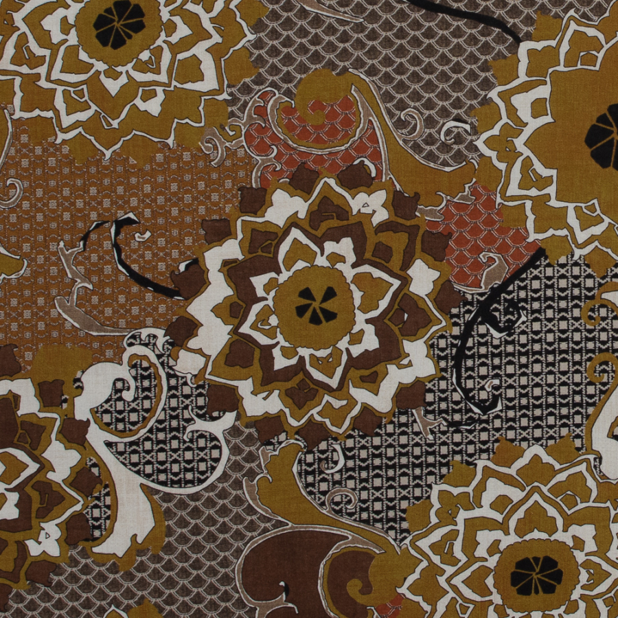 Italian Mustard Floral Cotton Batiste | Mood Fabrics