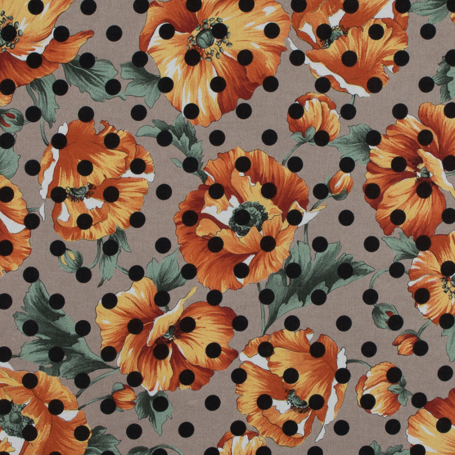 Italian Orange and Beige Polka Dotted Floral Batiste | Mood Fabrics