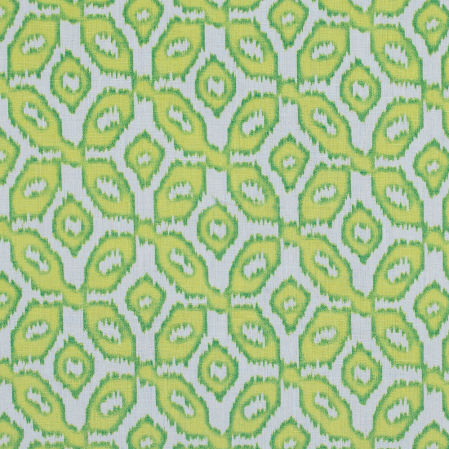 Chartreuse Ikat Printed Linen Woven | Mood Fabrics