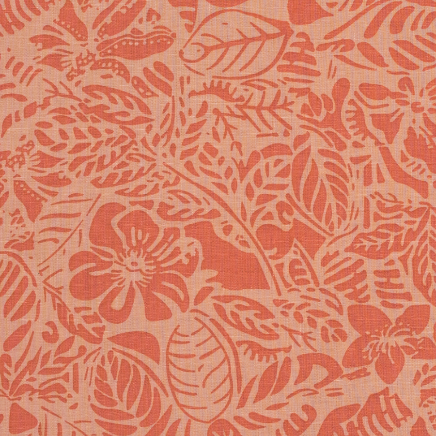 Orange Leafy Linen Print | Mood Fabrics