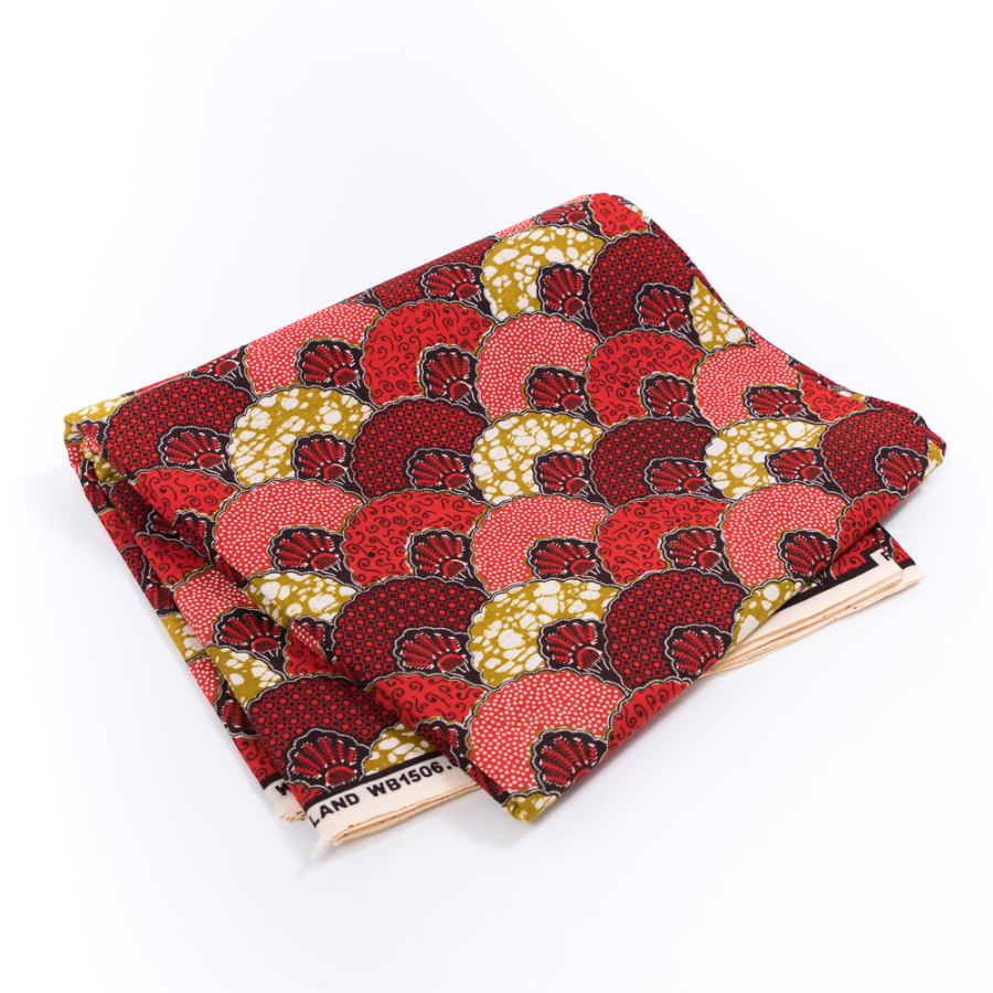 Red and Mustard Scalloped Waxed Cotton African Print | Mood Fabrics