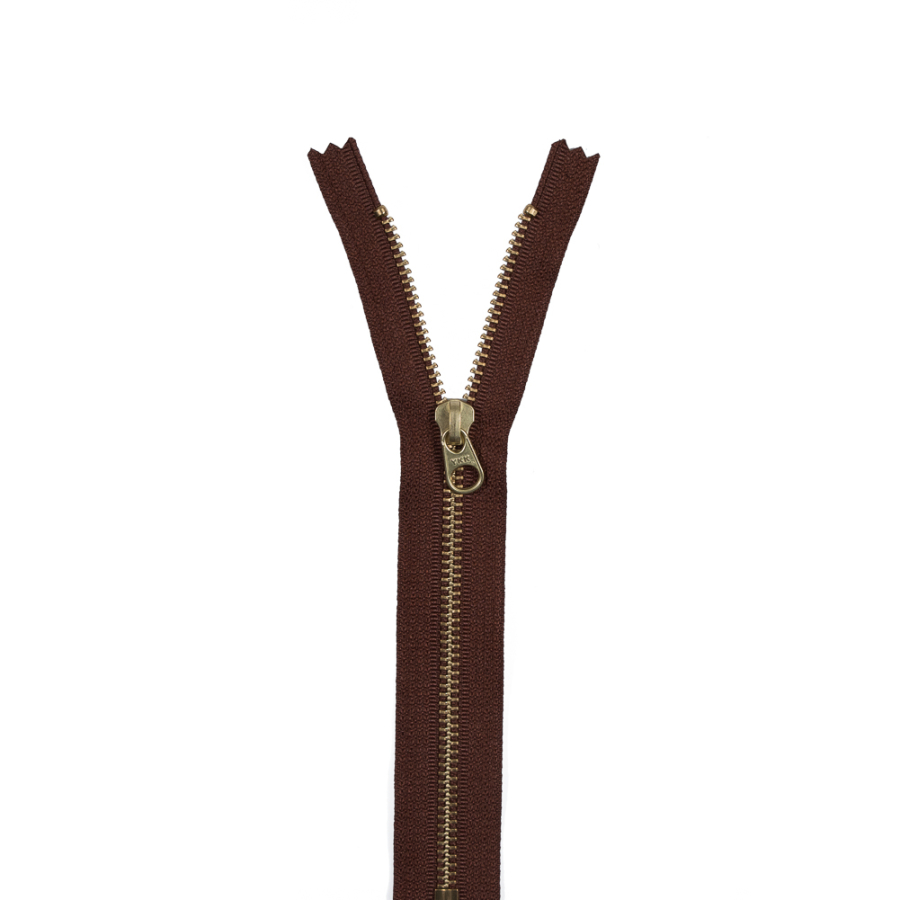 Brown Metal Closed Bottom Zipper with Gold Teeth - 8 | Mood Fabrics