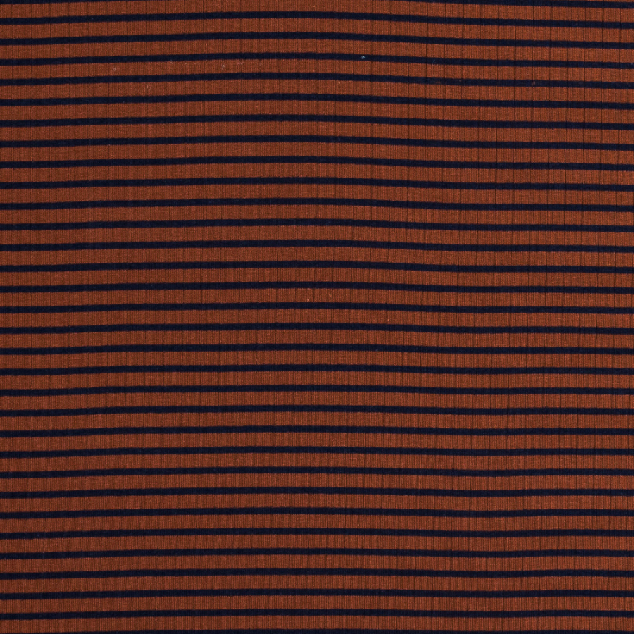 Rust and Navy Striped 9 x 1 Rib Knit | Mood Fabrics