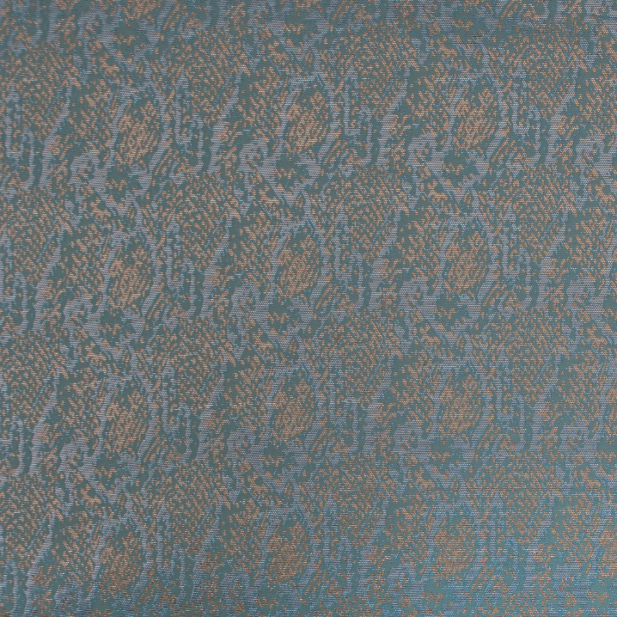 Metallic Beige, Turquoise Blue and Light Copper Python Jacquard | Mood Fabrics