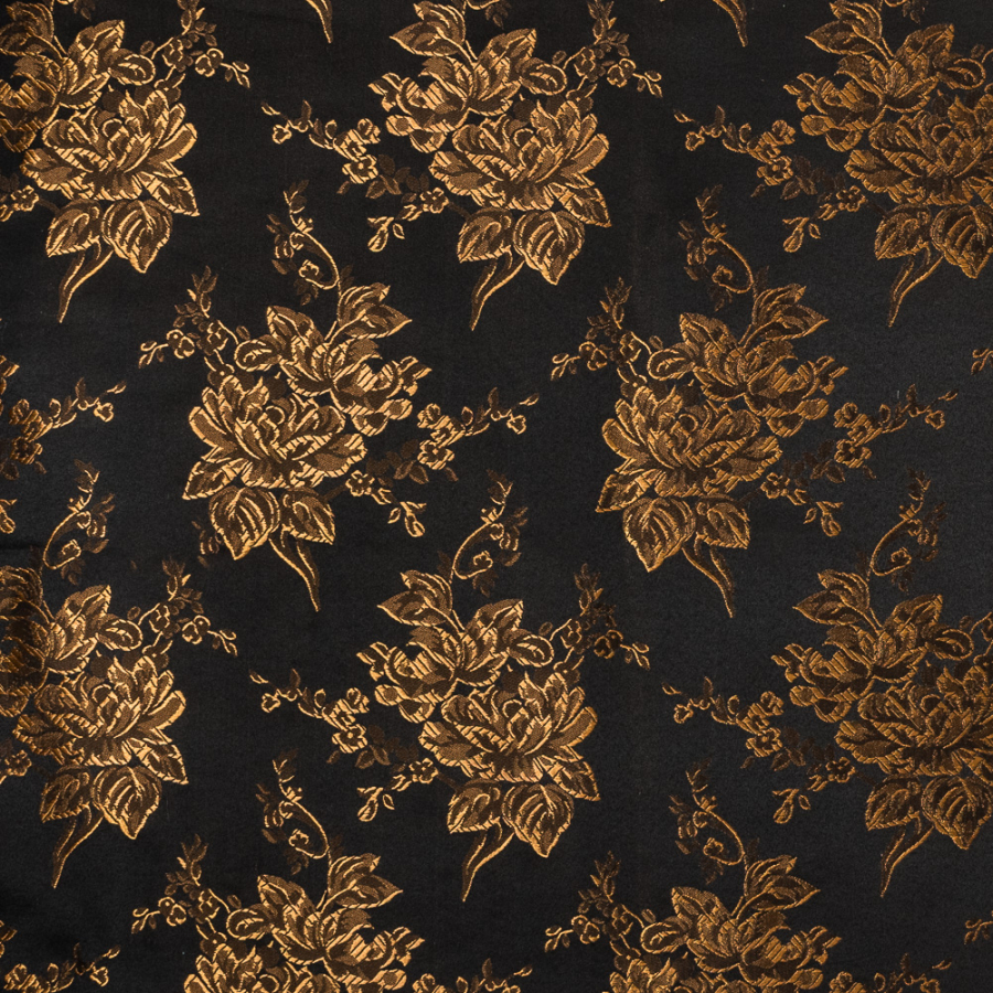 Luminous Rust and Black Floral Satin Jacquard | Mood Fabrics