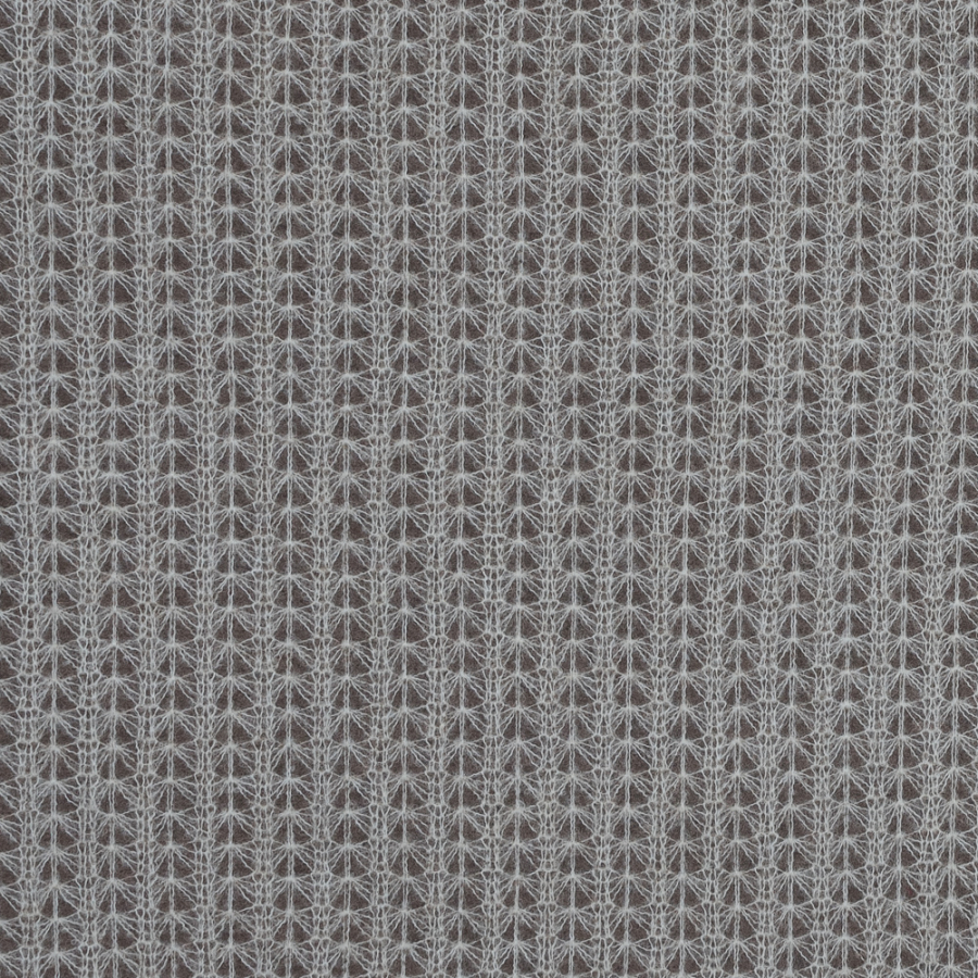 Taupe Novelty Wool Knit with White Crochet Design | Mood Fabrics