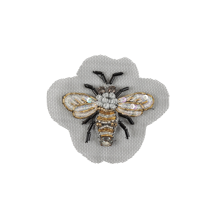 Small Black and Gold Beaded and Sequined Bee Applique - 2 x 2.25 | Mood Fabrics