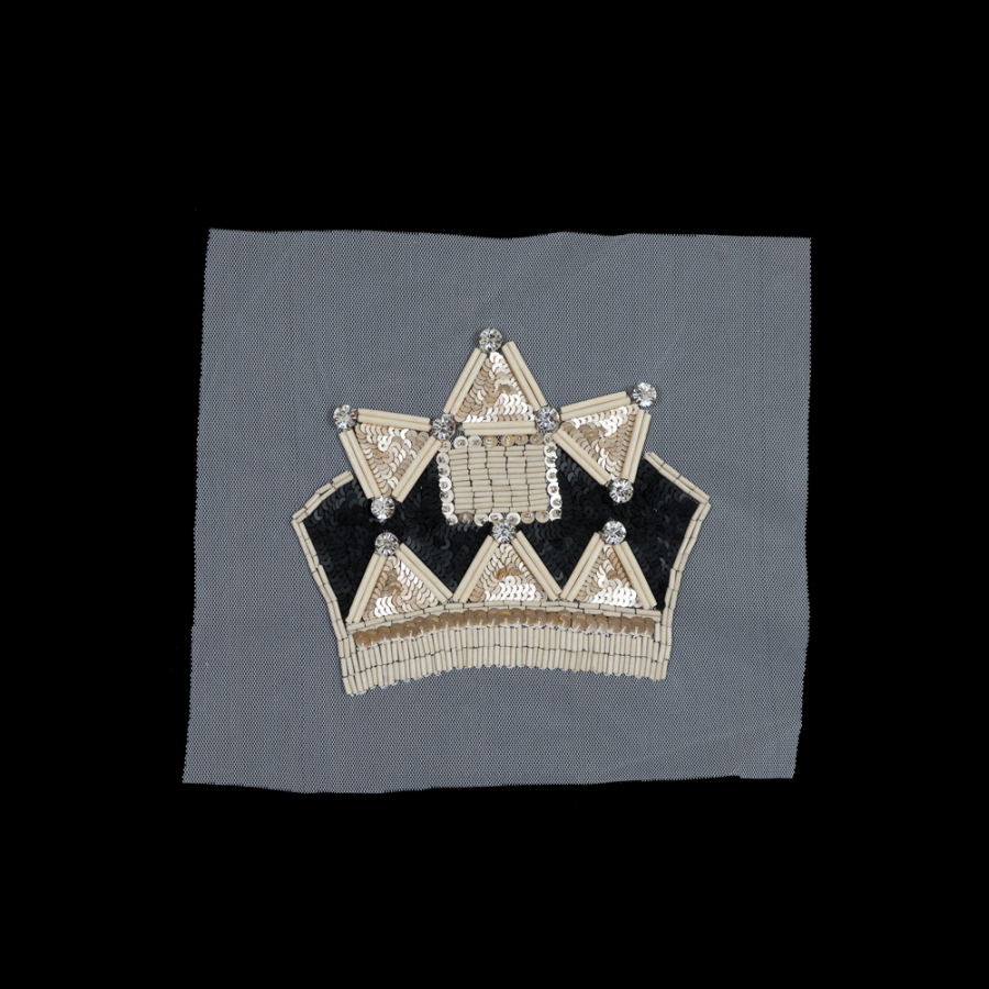 Italian Beige Beaded and Sequined Rhinestone Applique - 5 x 6 | Mood Fabrics