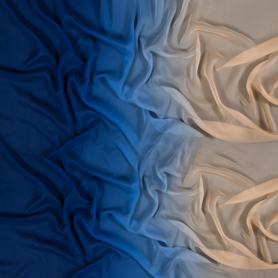 Mazarine Blue and Peach Ombre Silk Chiffon | Mood Fabrics