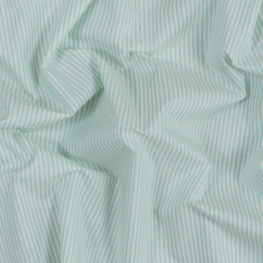 Mint and White Candy Striped Cotton Shirting | Mood Fabrics