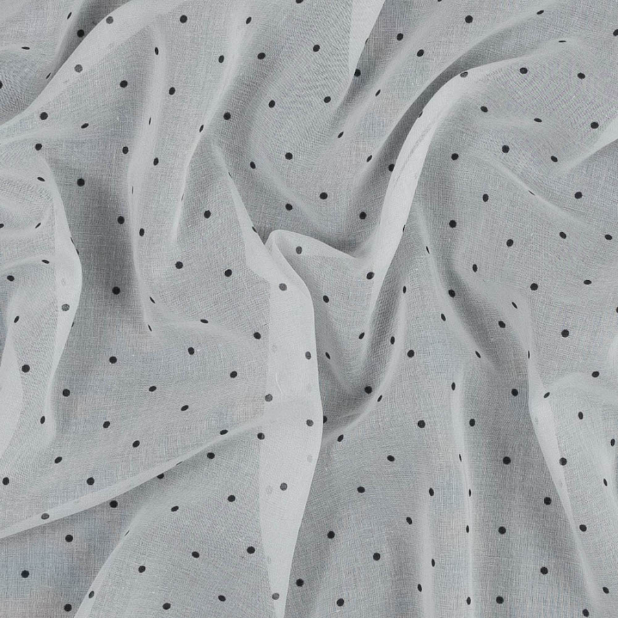 Famous NYC Designer White Cotton Voile with Black Pin Polka Dots | Mood Fabrics