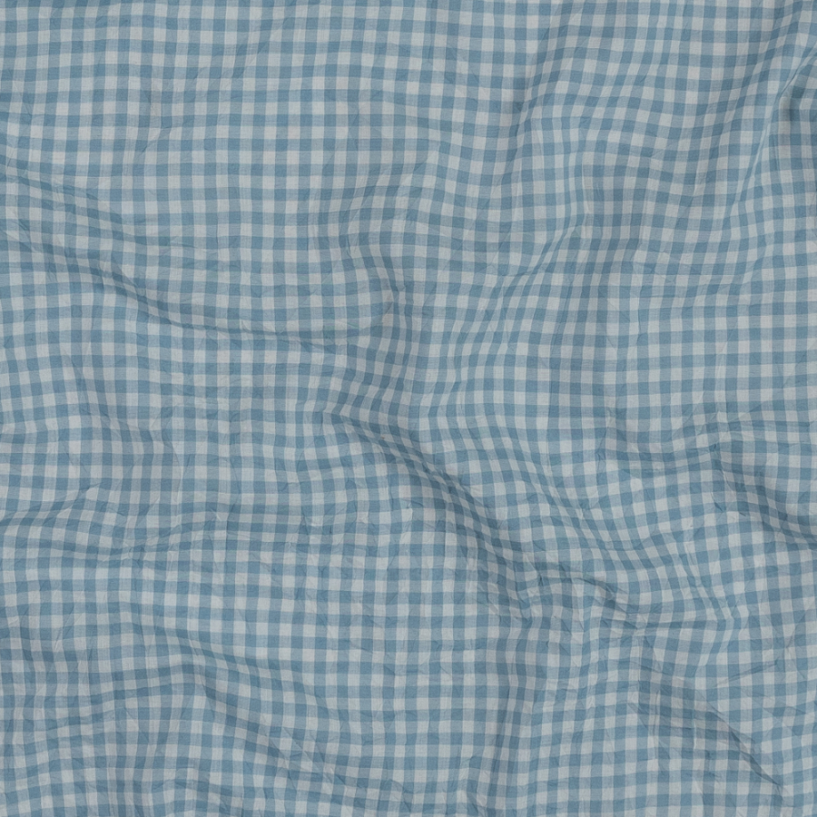 Famous NYC Designer Dawn Blue and White Crushed Gingham Cotton Woven | Mood Fabrics