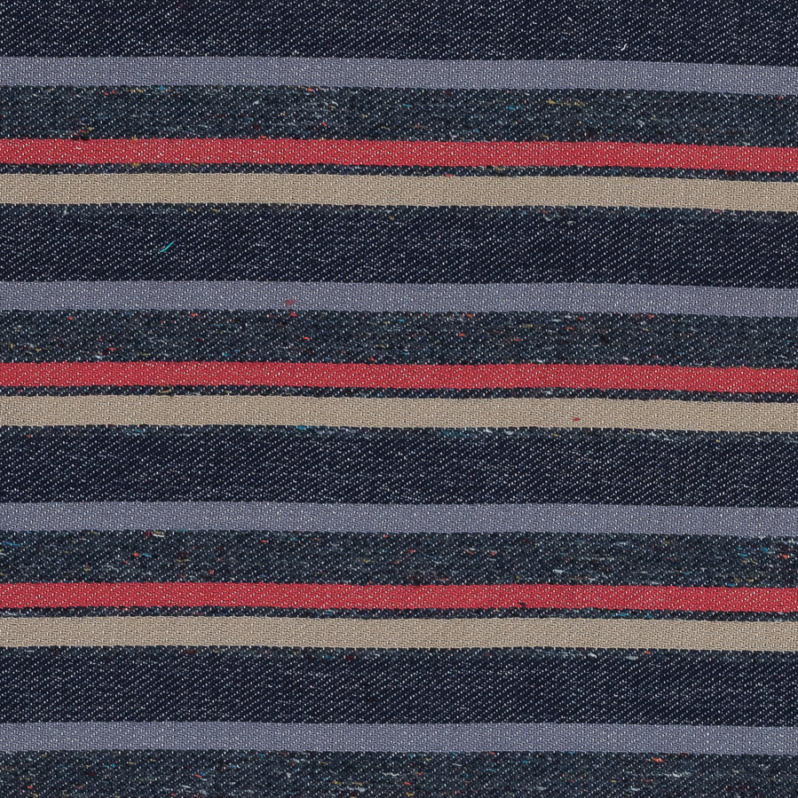 Blue, Beige and Red Barcode Striped Japanese Cotton Woven with Herringbone Backside | Mood Fabrics