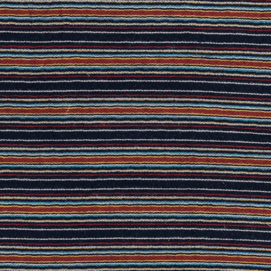 Blue, Red and Yellow Barcode Striped Cotton Woven with Quilted Backing | Mood Fabrics