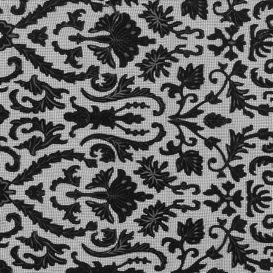 Black Velvet Damask Embroidered Netting | Mood Fabrics