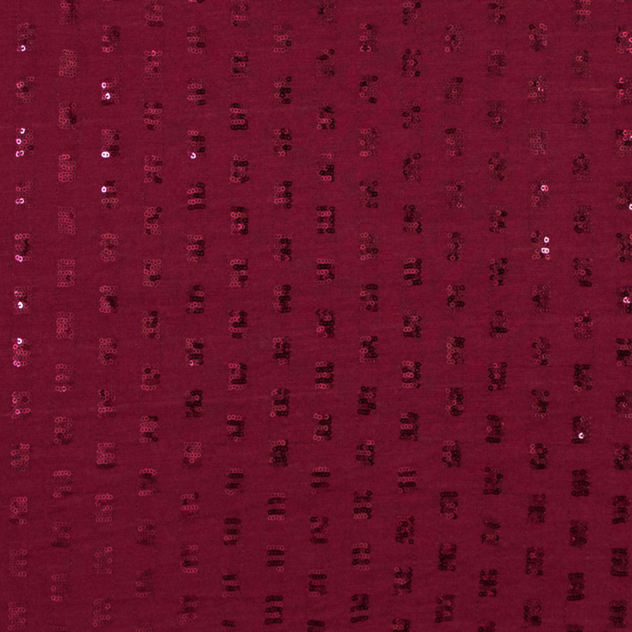 Tango Red Jersey Knit with Square Sequin Patches | Mood Fabrics