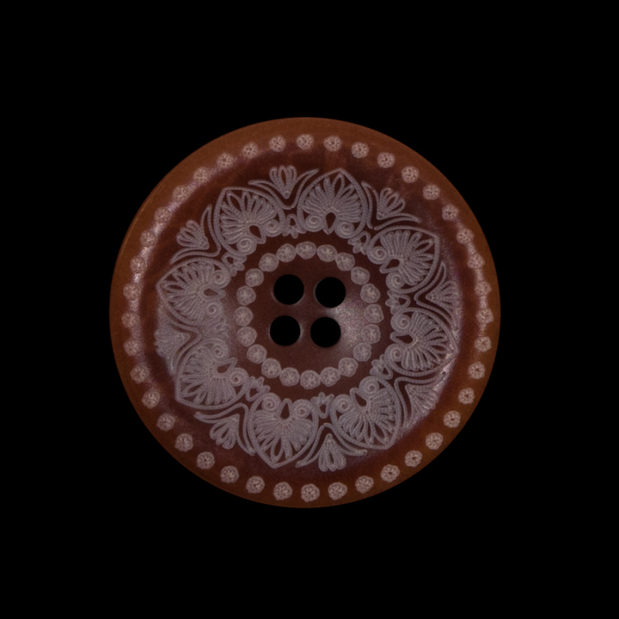 Italian Brown and White Etched Plastic Button - 40L/25mm | Mood Fabrics