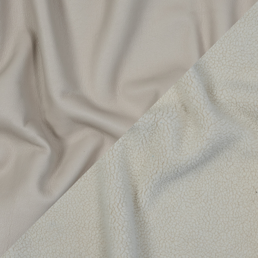 Bonded Cream Faux Shearling and Beige Faux Leather | Mood Fabrics