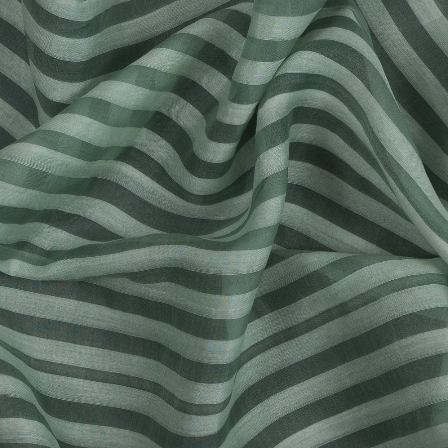 Pea Green Awning Striped Silk Organza | Mood Fabrics