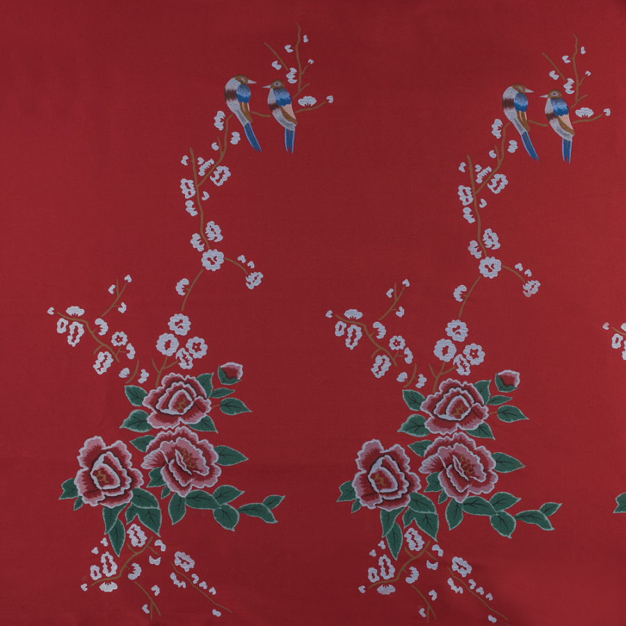 Red and Green Floral Jacquard Panel | Mood Fabrics