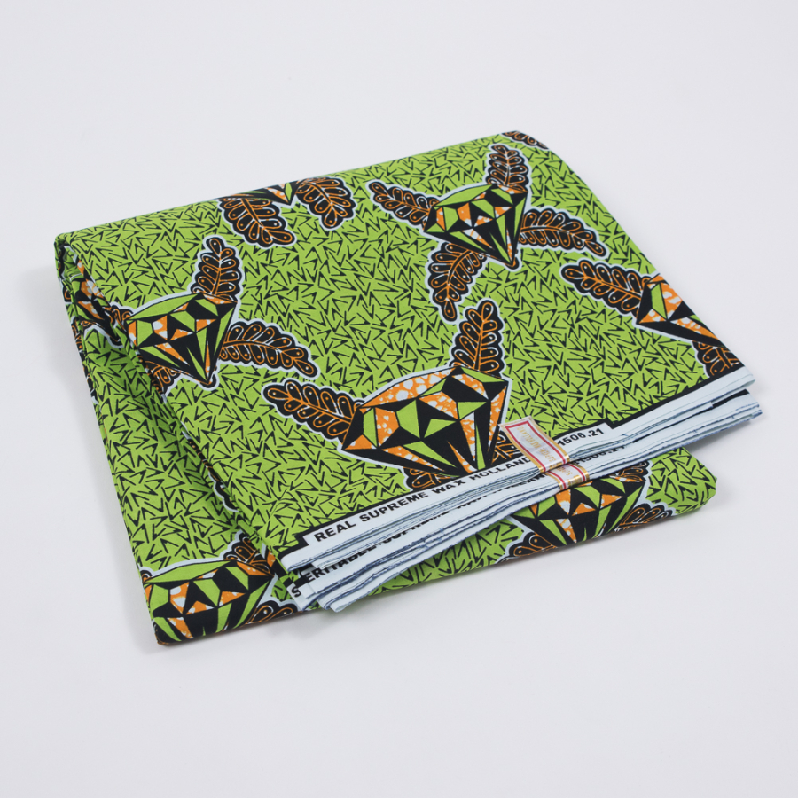 Waxed Cotton African Print featuring Lime Green Diamonds | Mood Fabrics