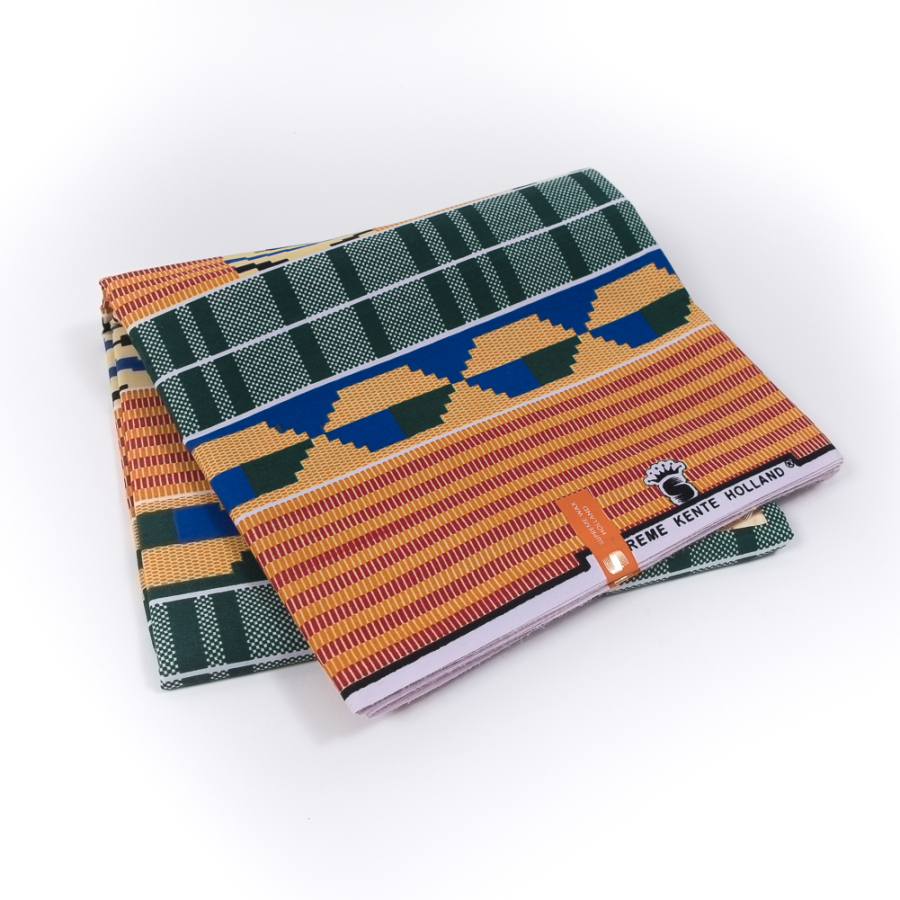 Light Orange, Green and Blue Geometric Waxed Cotton African Print | Mood Fabrics