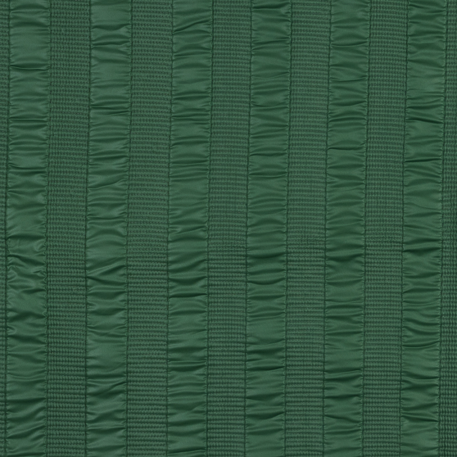 Green Quilted Coating with Striped Ribs | Mood Fabrics