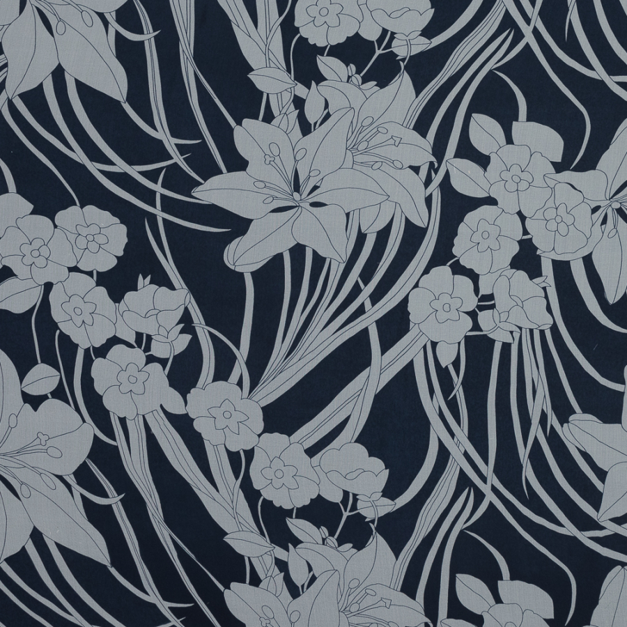 Navy and White Floral Silk Chiffon | Mood Fabrics