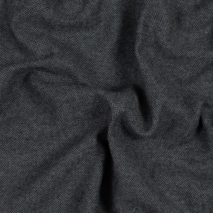 Italian Black and Gray Herringbone Wool Tweed | Mood Fabrics