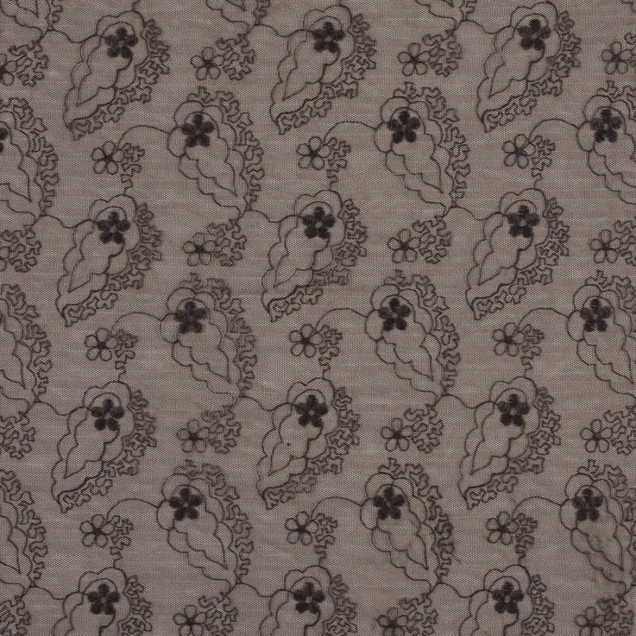 Chocolate Brown Floral Embroidered Mesh/Tulle | Mood Fabrics