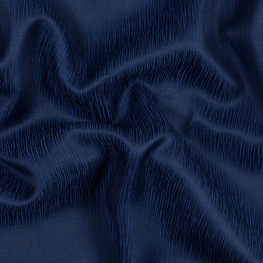Italian Dark Lapis Striated Virgin Wool and Silk Satin | Mood Fabrics