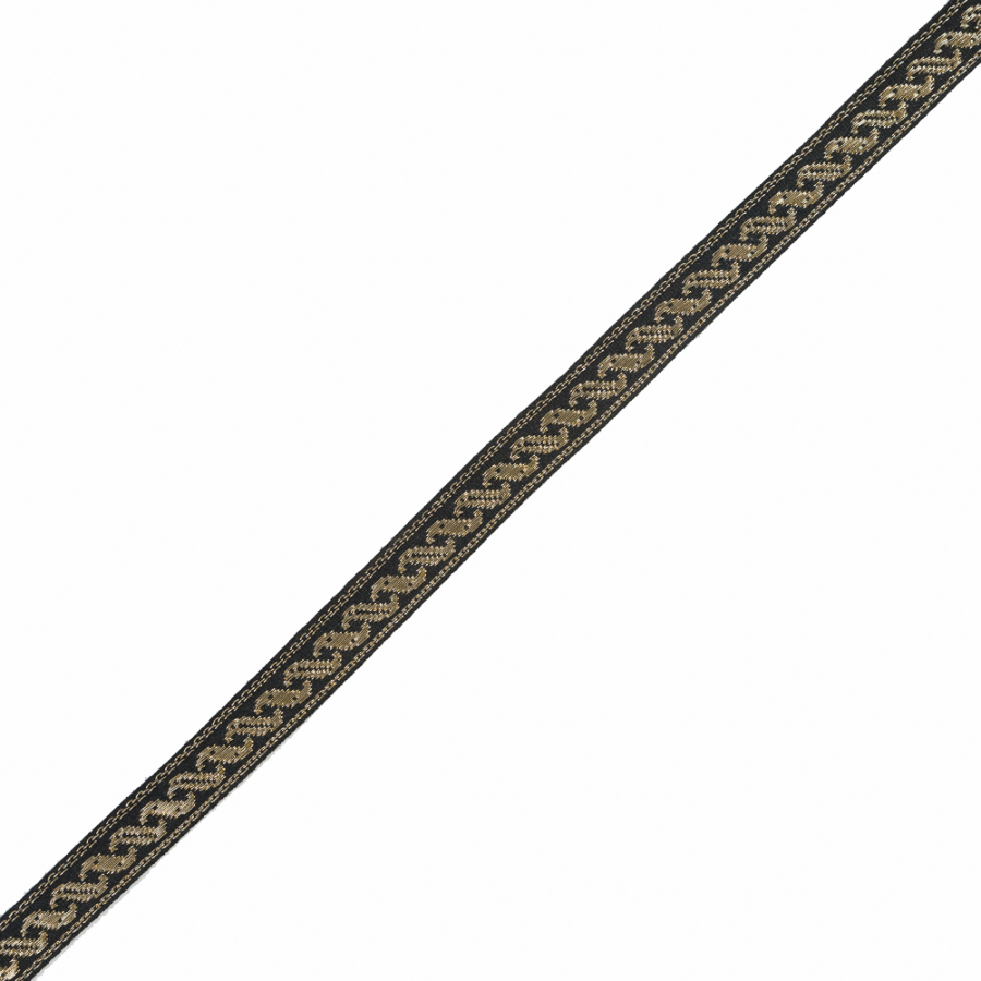 Gold Metallic and Black Jacquard Ribbon - 0.625 | Mood Fabrics