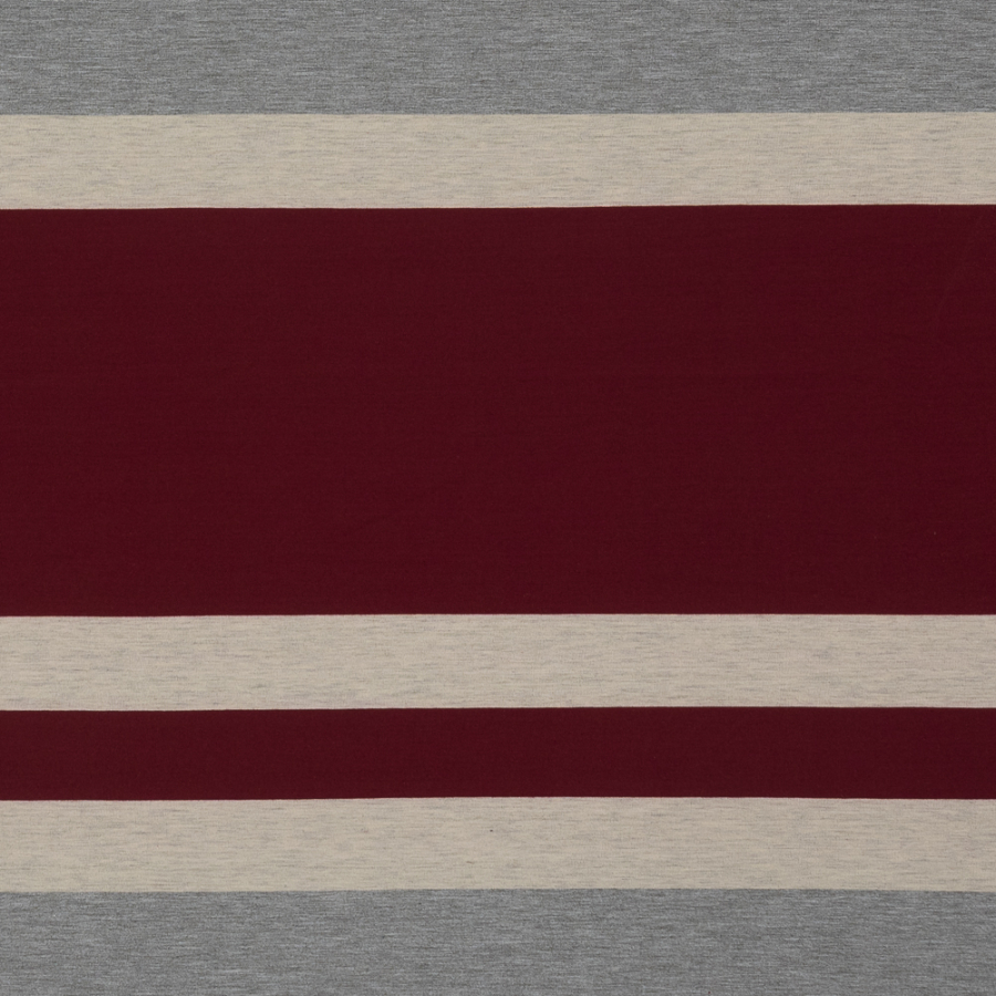 Burgundy, Oatmeal and Gray Awning Striped Jersey | Mood Fabrics