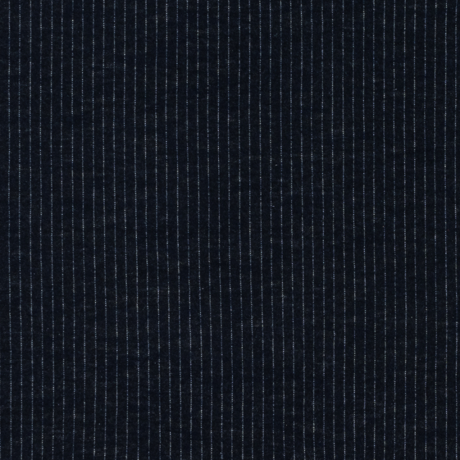 Dark Blue and White Pinstriped Wool Knit | Mood Fabrics