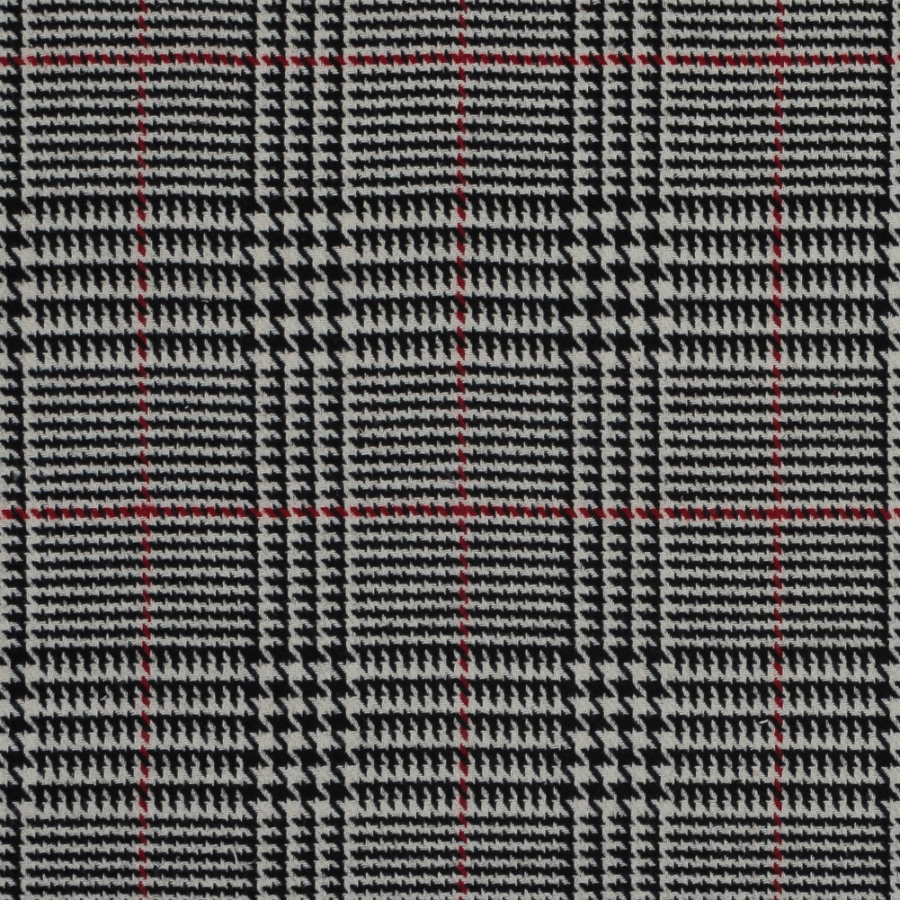 Black, White and Red Houndstooth Plaid Wool Coating | Mood Fabrics