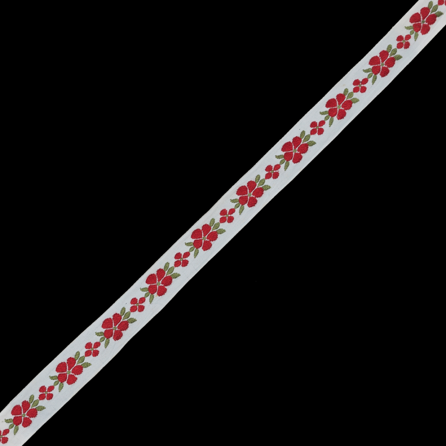 Red and White Floral Embroidered Ribbon - 0.75 | Mood Fabrics